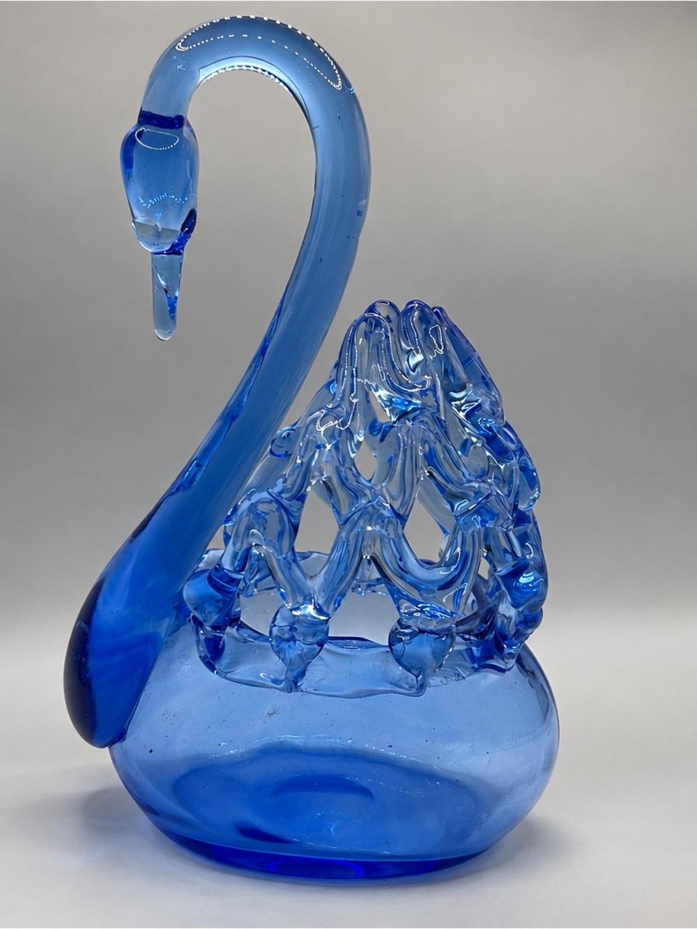Vintage Blue Art Glass Swan | Rudolf Schwedler, German Hand Blown Figurine